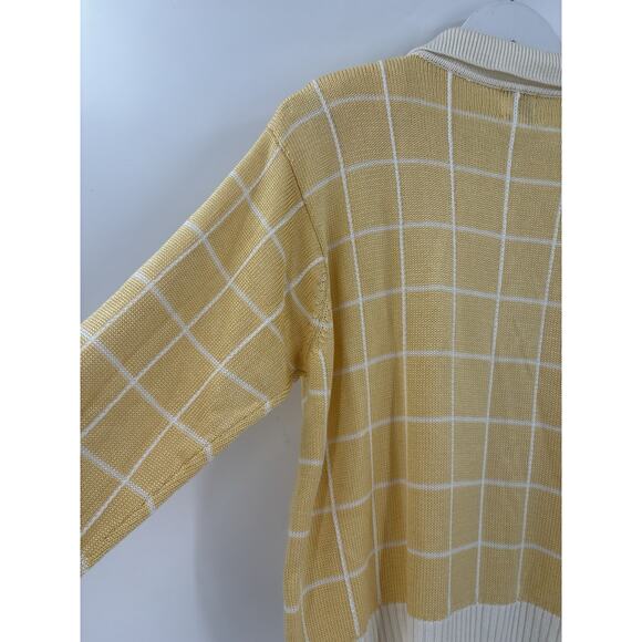 FIA Italia Vintage Knit Jacket Womens XL Yellow White Windowpane Full Zip Collar - Picture 11 of 16